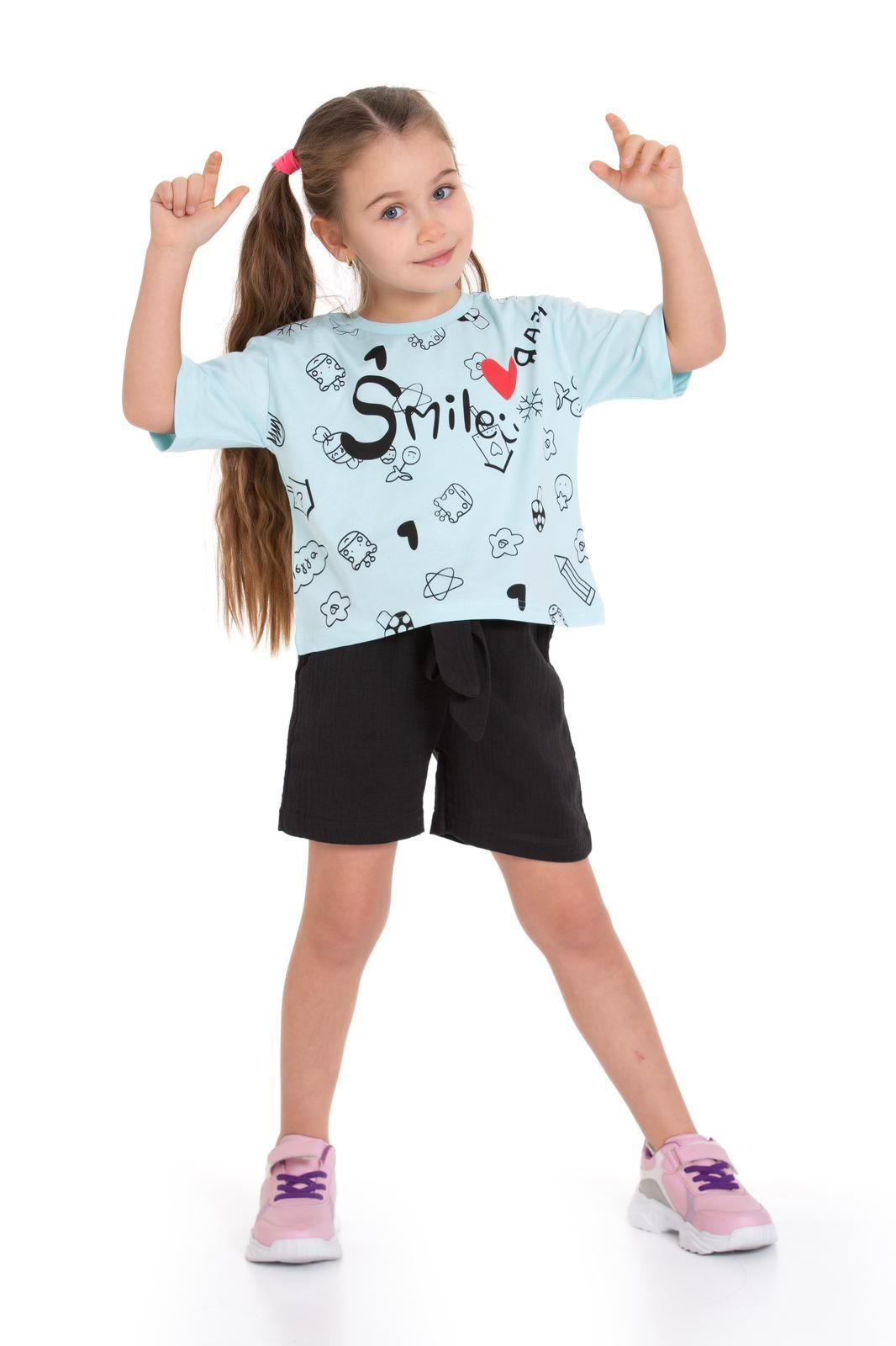 Mavi Smile Şortlu Takım
