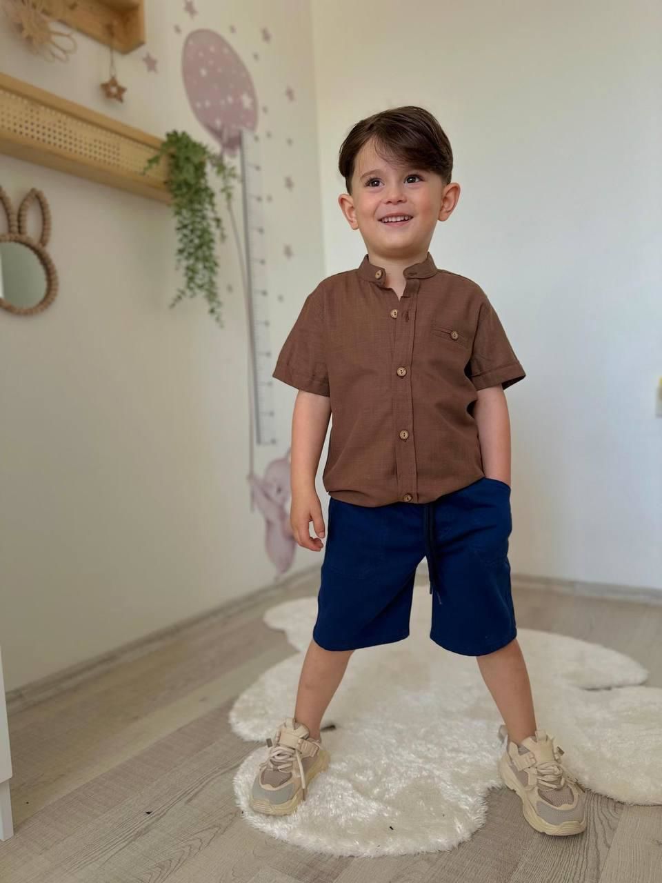 Kahverengi Keten Gömlekli Takım