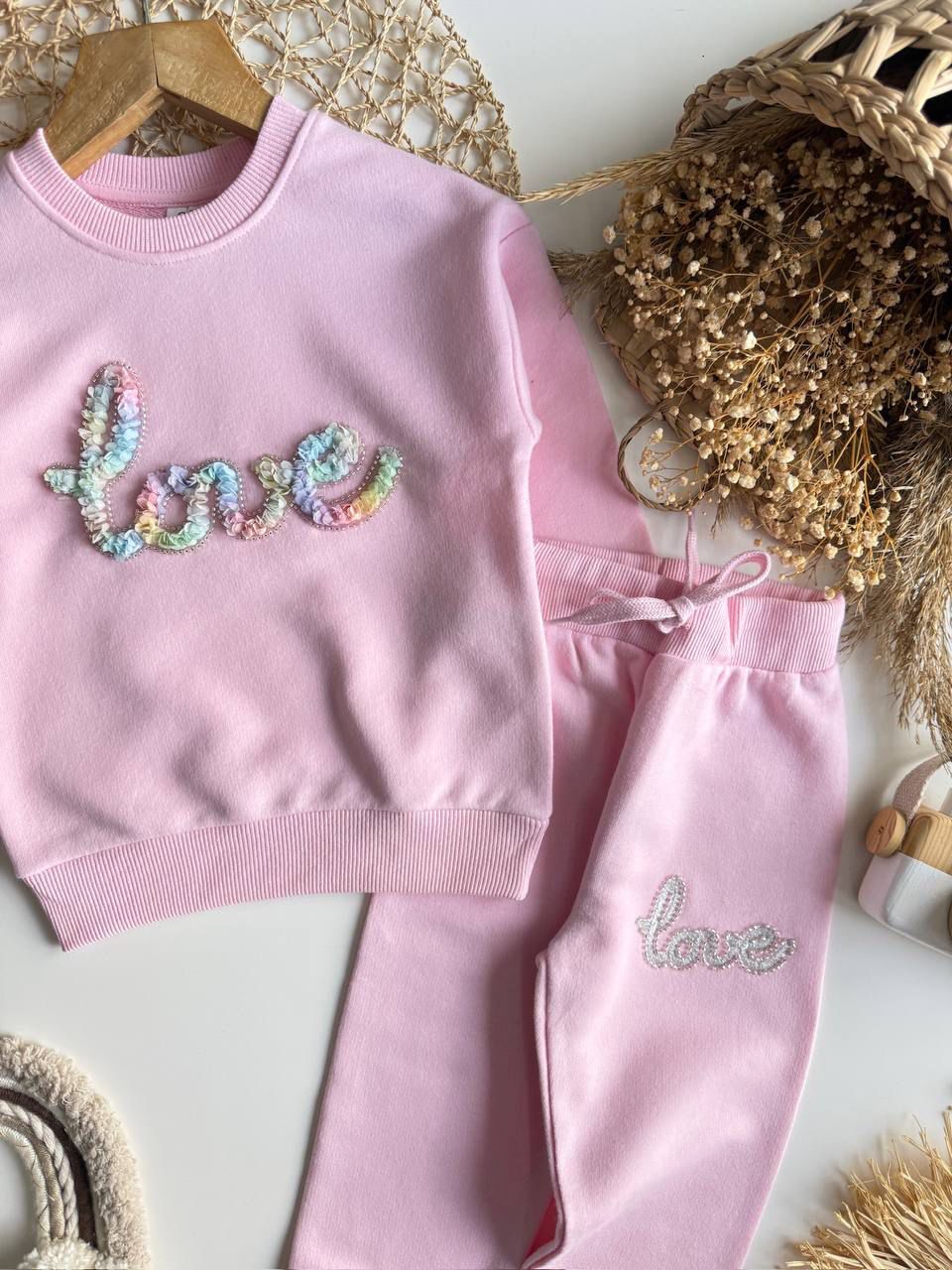 3 İplik Fırçalı Kumaş Love Takım