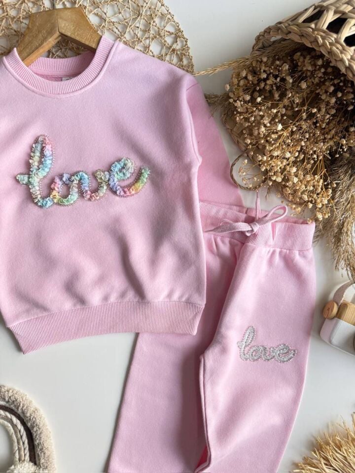 3 İplik Fırçalı Kumaş Love Takım