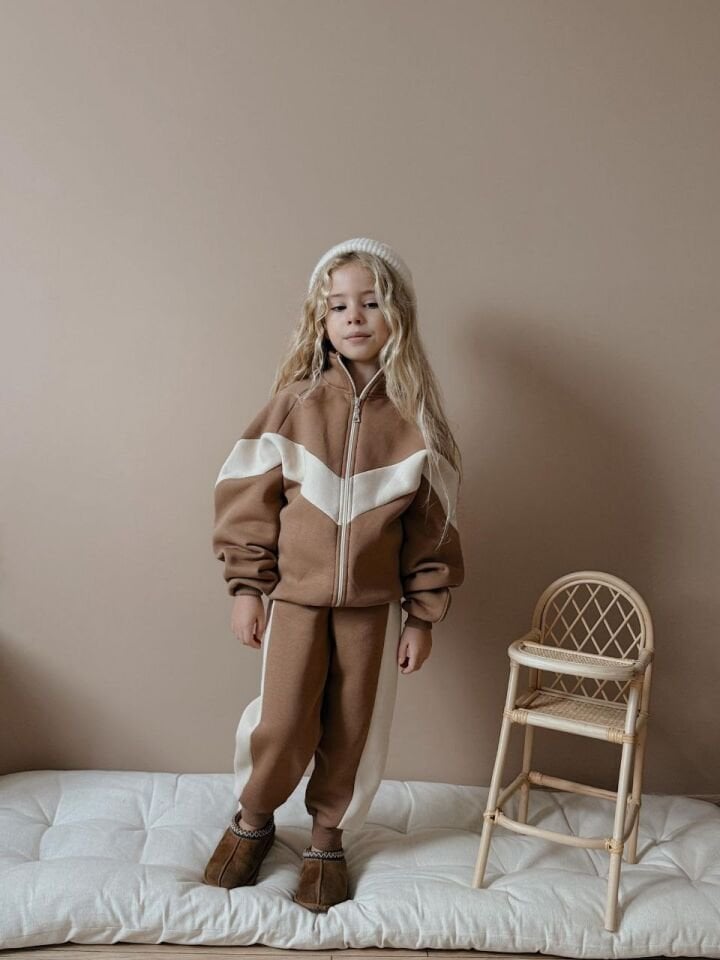 3 İplik Şardonlu Fermuarlı Kahverengi Takım(5-14)