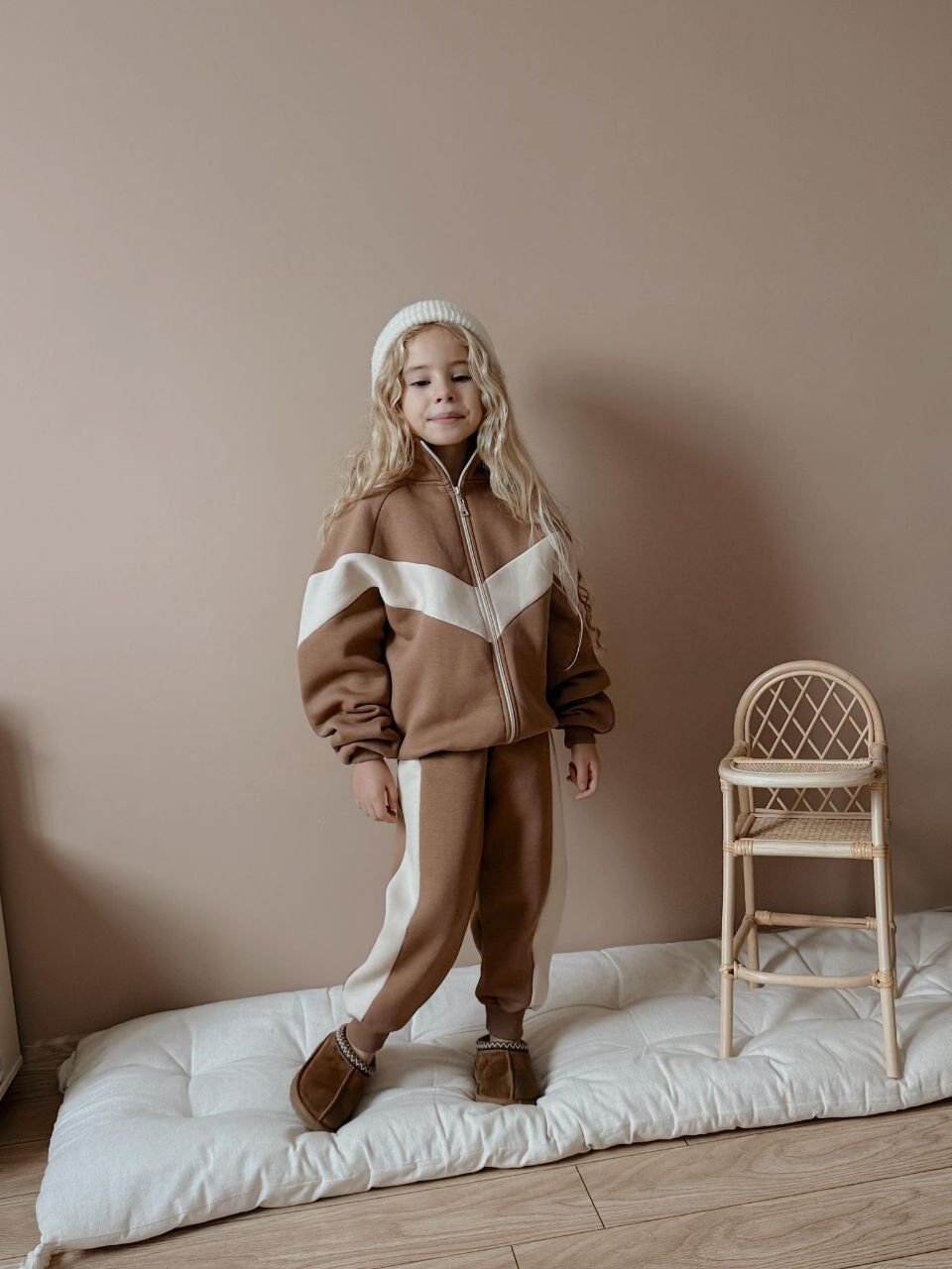 3 İplik Şardonlu Fermuarlı Kahverengi Takım(5-14)