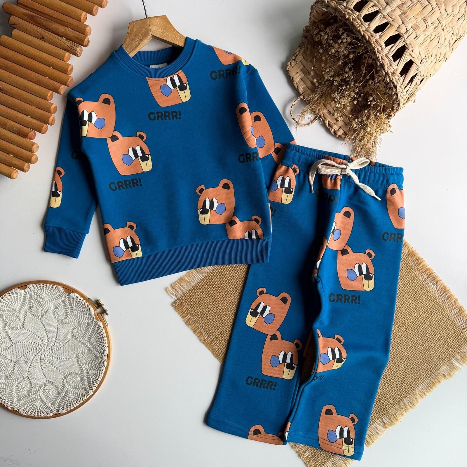 3 İplik Fırçalı Kumaş Bear Takım