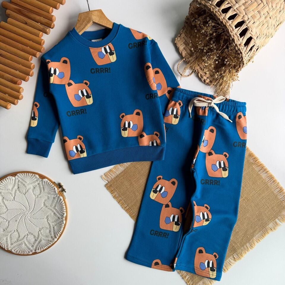 3 İplik Fırçalı Kumaş Bear Takım