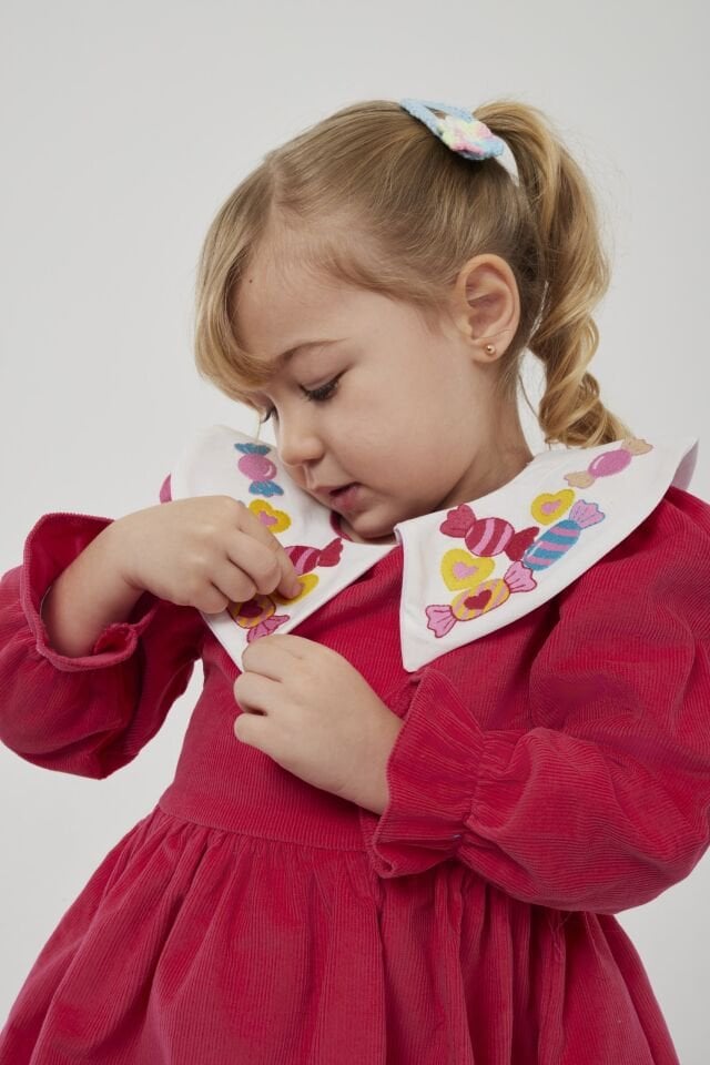 Bebe Yaka Kadife Elbise