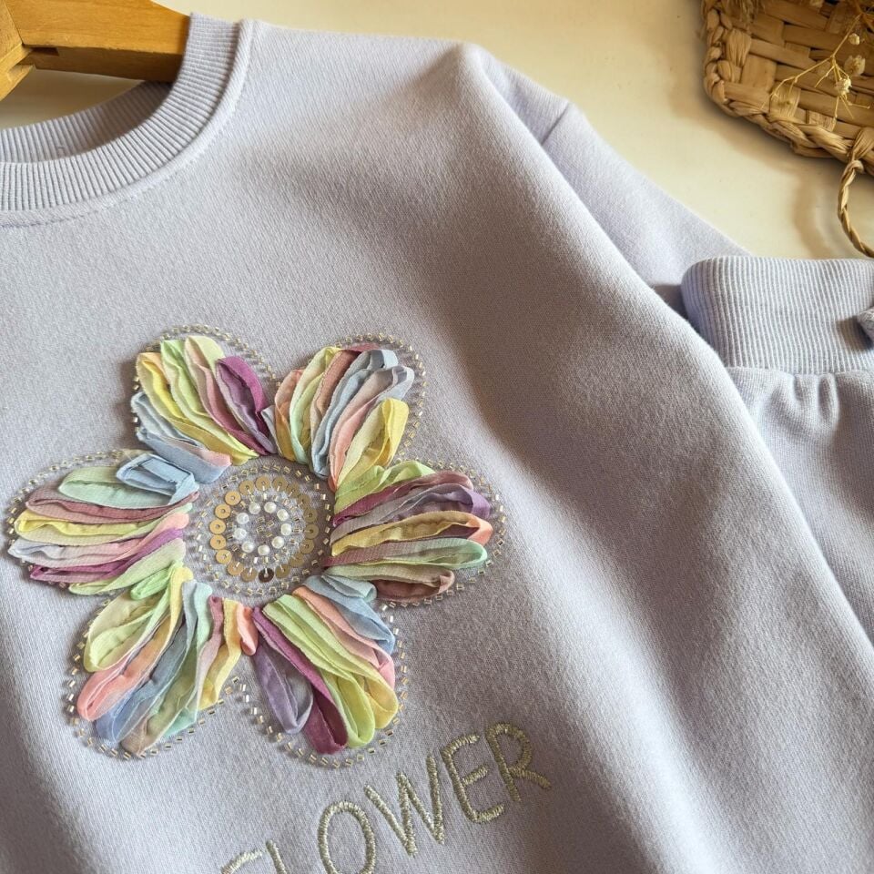 3 İplik Lila Flowers Takım