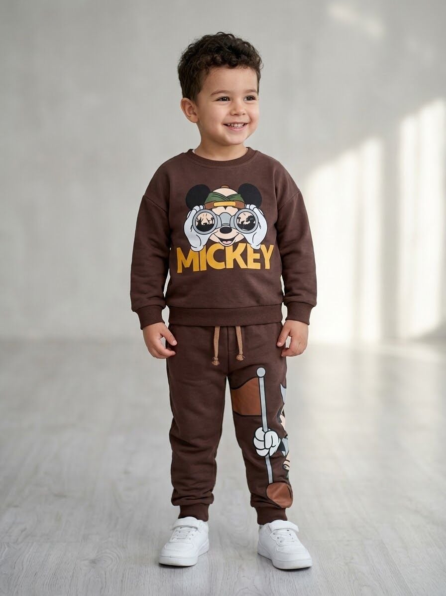 3 İplik Kahverengi Mickey Takım