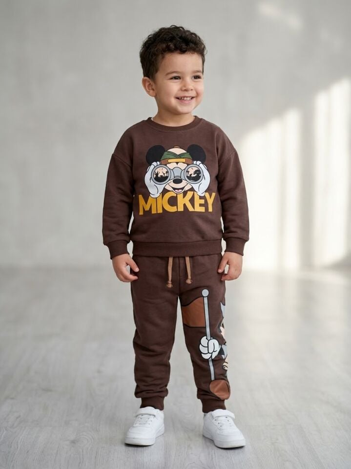 3 İplik Kahverengi Mickey Takım