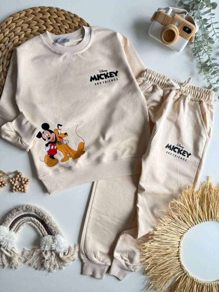 2 İp Taş Rengi Mickey Mouse Takım