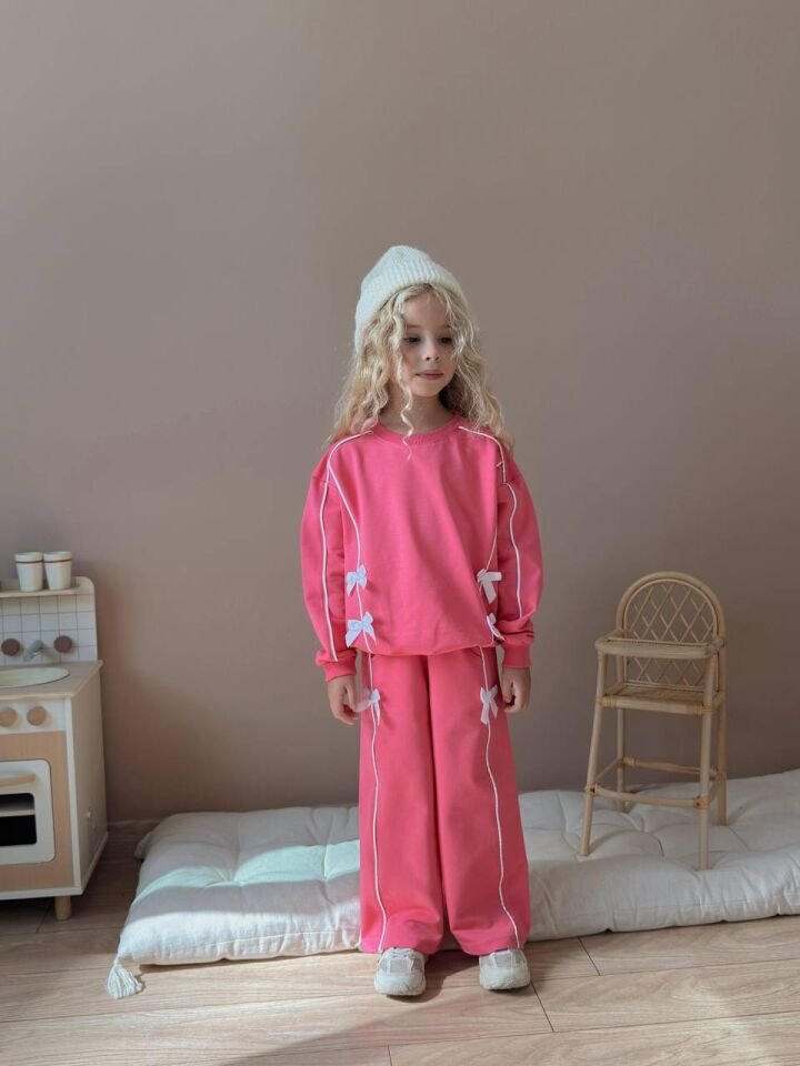 2 İp Kurdela Detaylı Pembe Takım