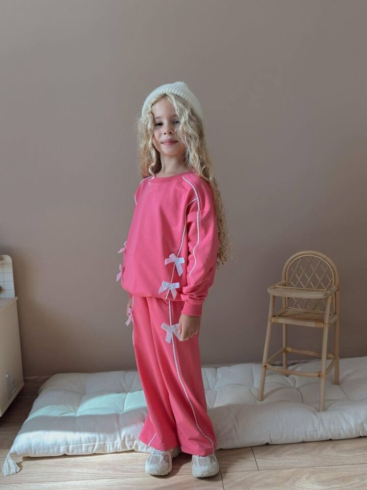 2 İp Kurdela Detaylı Pembe Takım