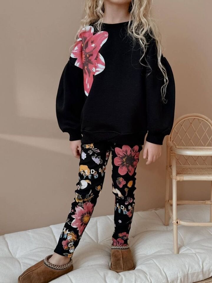 3 ip Şardonlu  Çiçekli Taytlı Takım