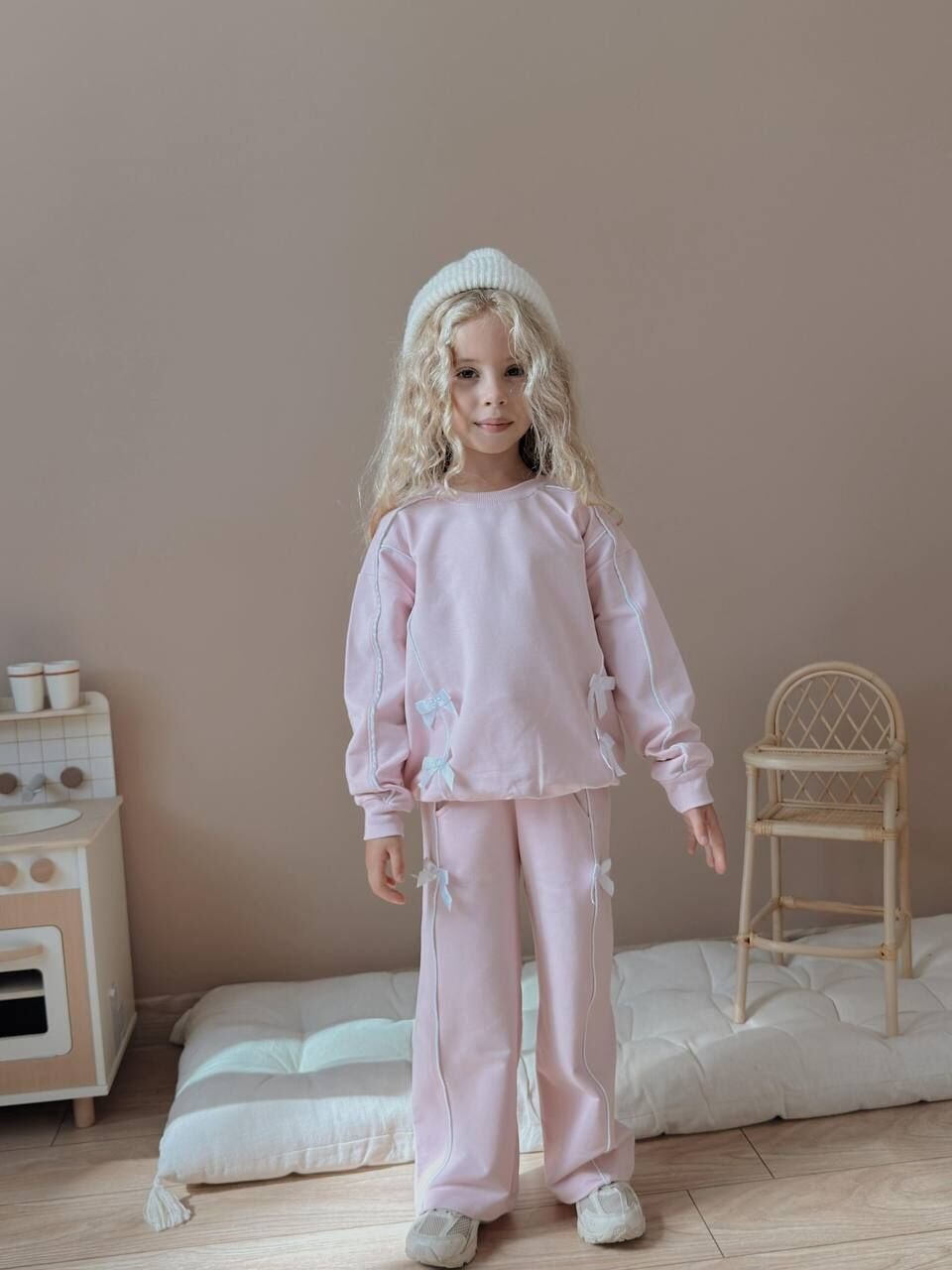 2 İp Kurdela Detaylı Açık Pembe Takım(5-14)