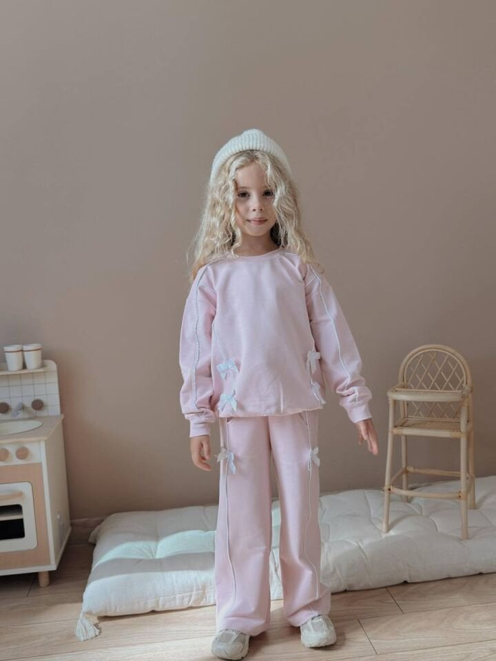 2 İp Kurdela Detaylı Açık Pembe Takım(5-14)