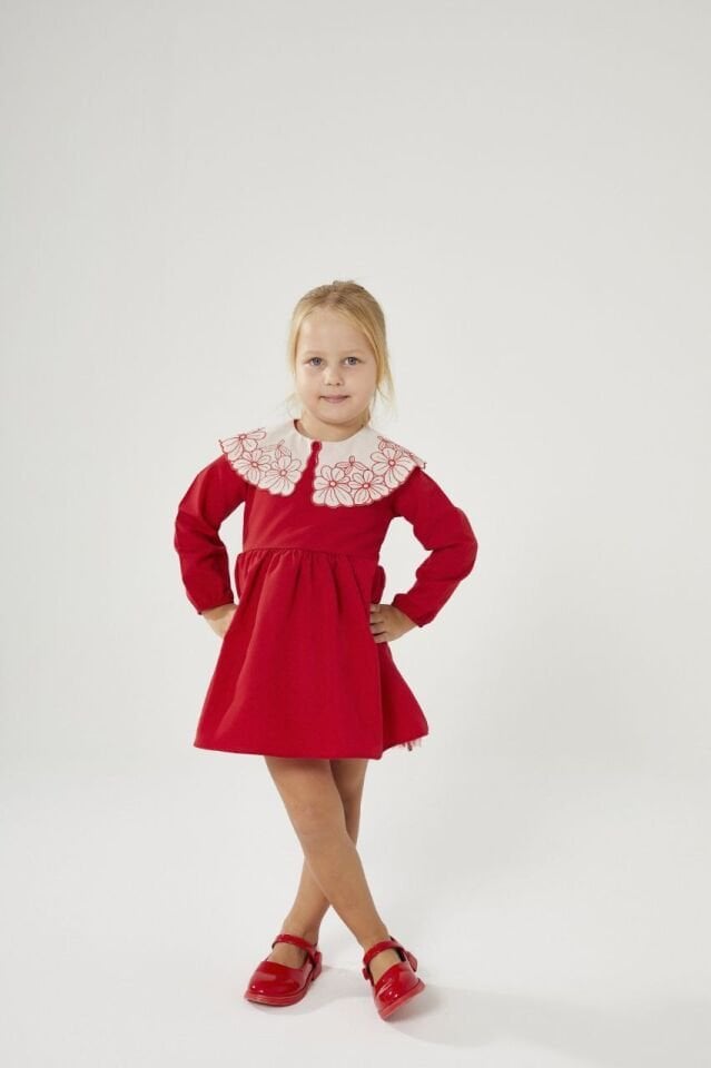 Bebe Yaka Kırmızı Elbise