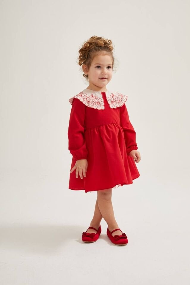 Bebe Yaka Kırmızı Elbise