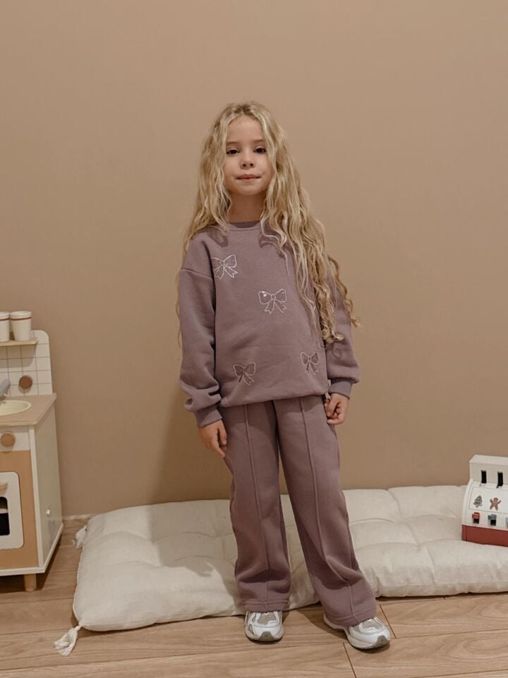 3 ip şardonlu kurdela detaylı mürdüm takım