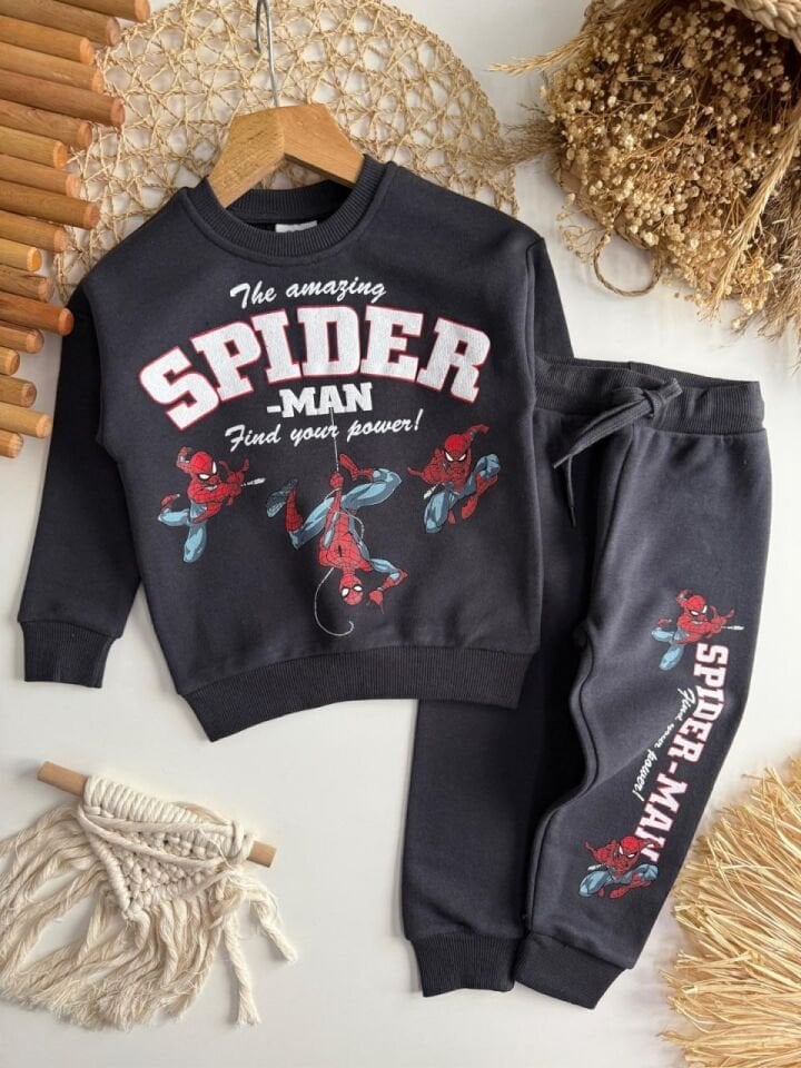 3 İplik Fırçalı Kumaş Spiderman Takım