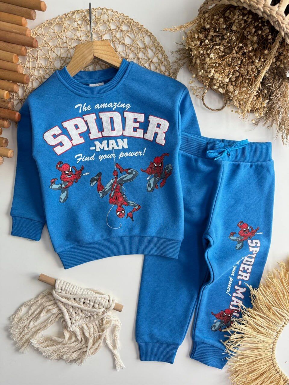 3 İplik Fırçalı Kumaş Spiderman Takım