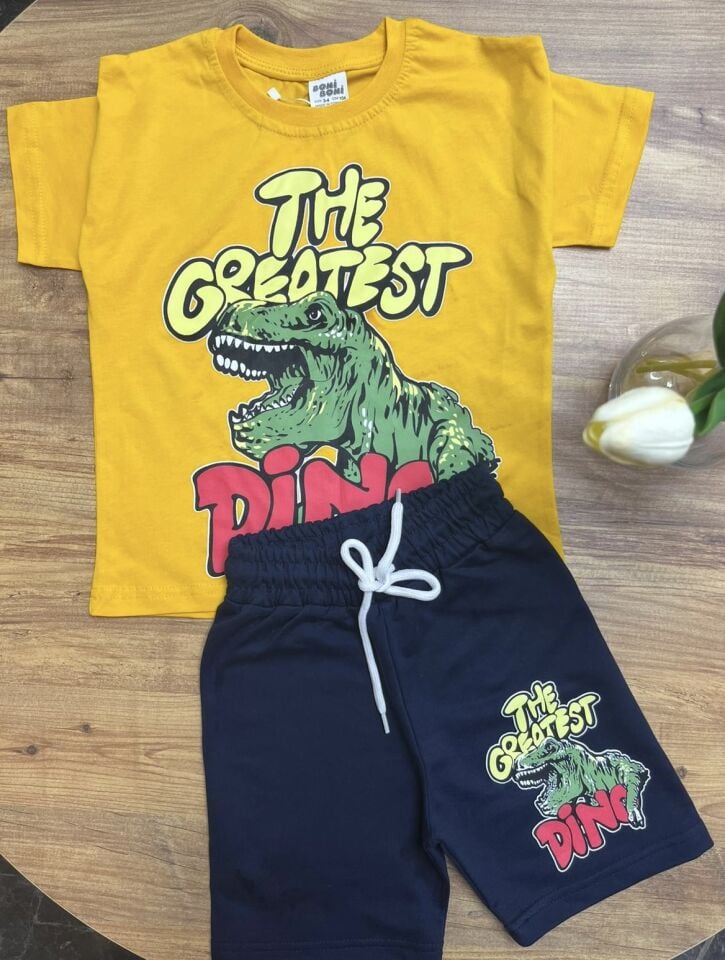 Dino desenli sarı takım