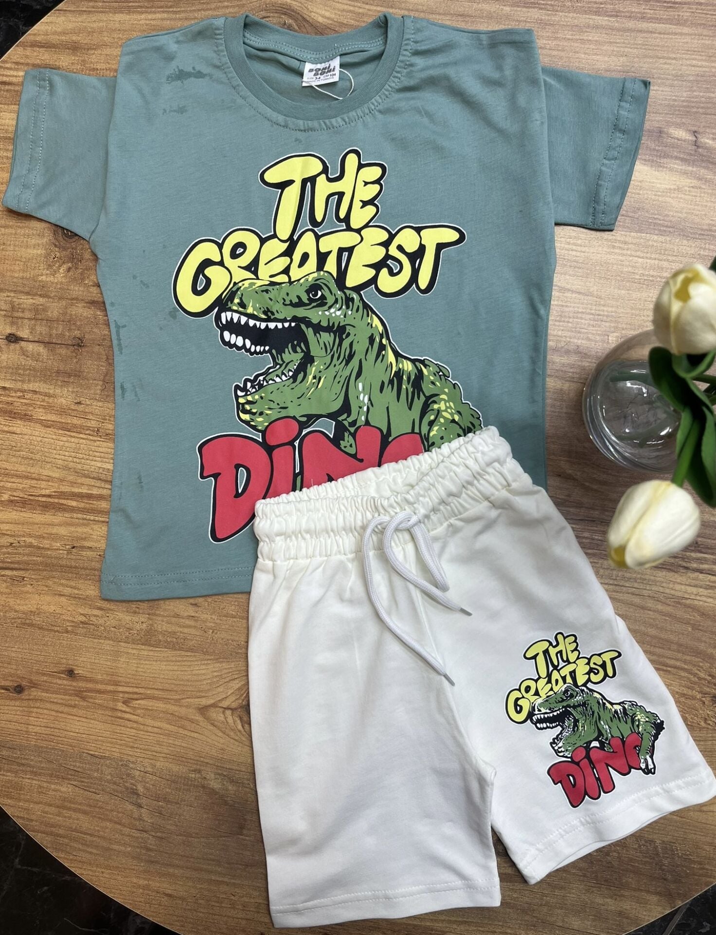 Dino desenli yeşil takım