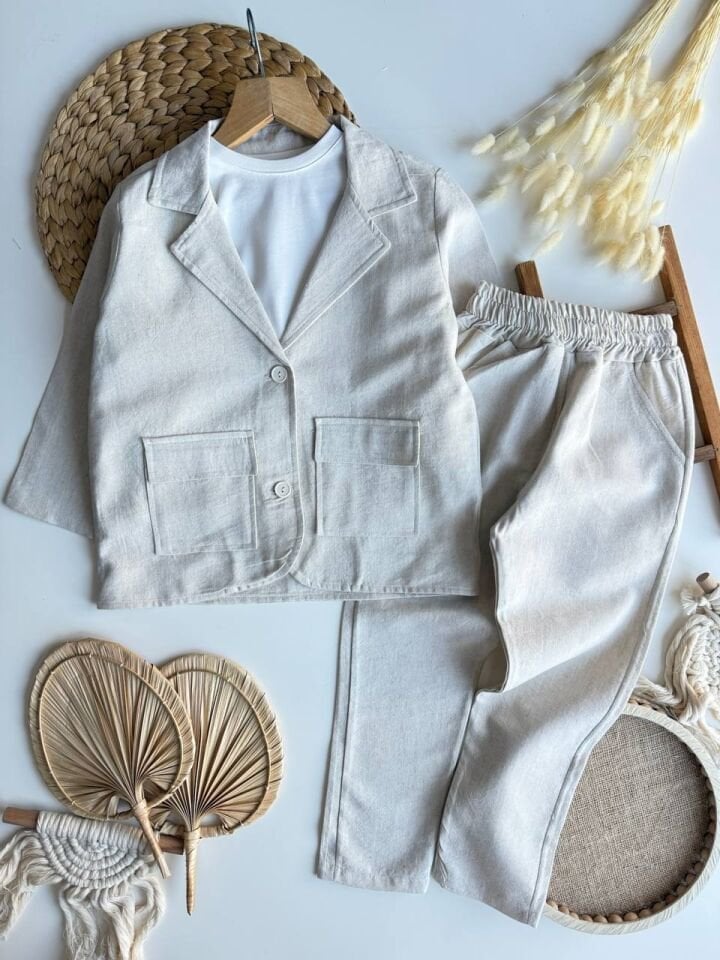 2'li Keten bej takım elbise