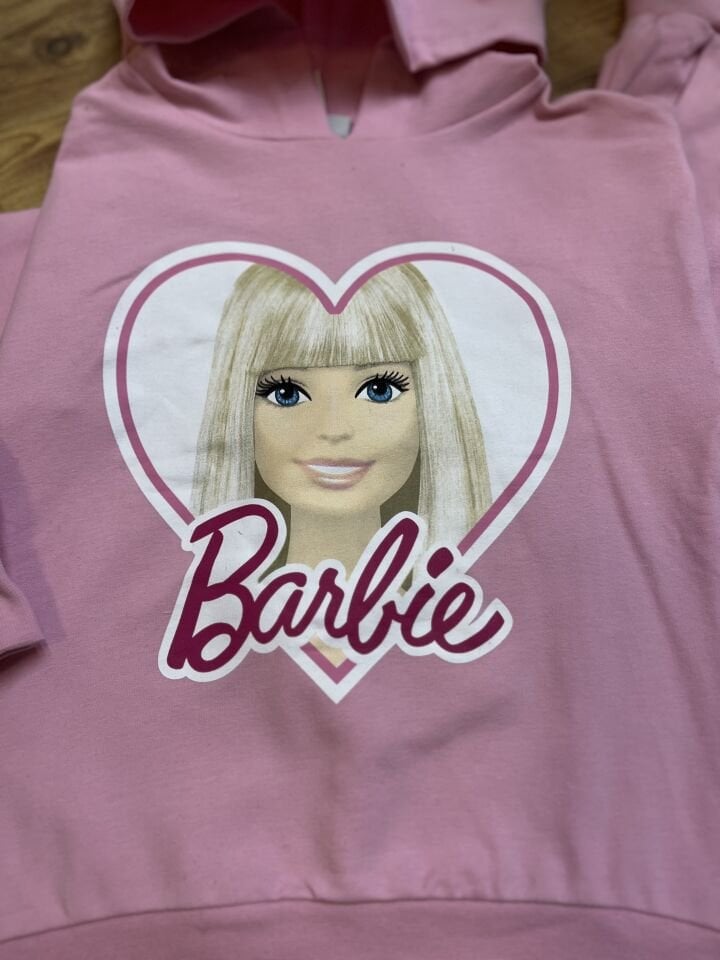 2 İplik Fırçalı Kumaş Kapüşonlu  Barbie Takım