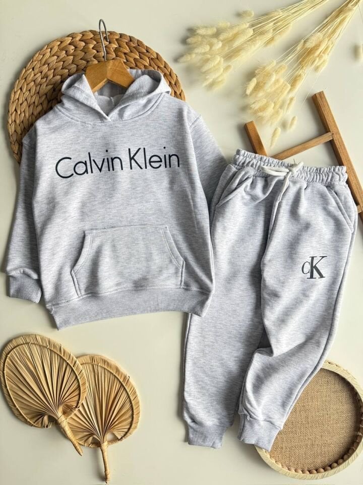 3 ip kapüşonlu ck gri takım