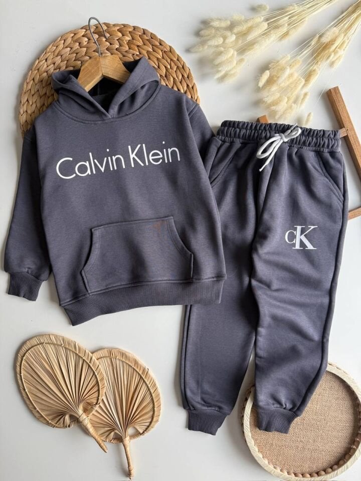 3 ip kapüşonlu ck antrasit takım