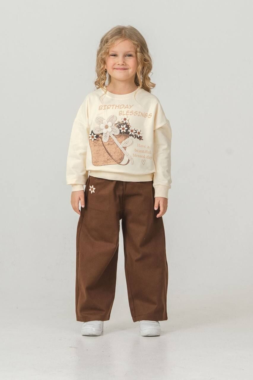 Çiçek Desenli Gabardin Pantolon