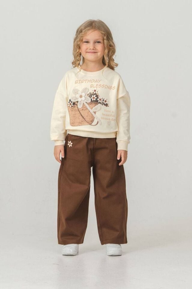 Çiçek Desenli Gabardin Pantolon