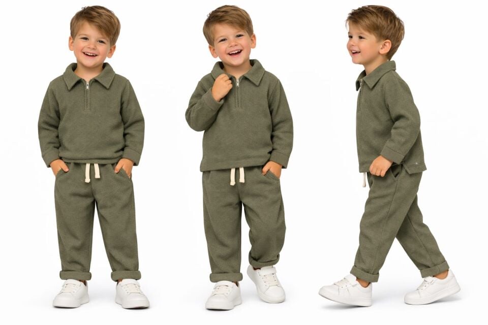 Gofre Kumaş Haki Takım