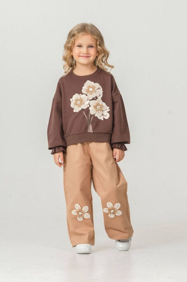 Çiçek Desenli Gabardin Pantolon