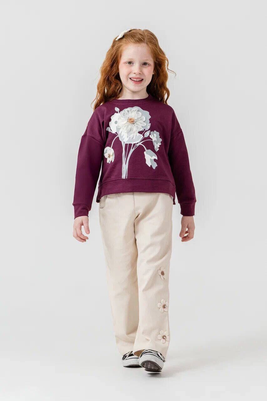 Çiçek Desenli Gabardin Pantolon