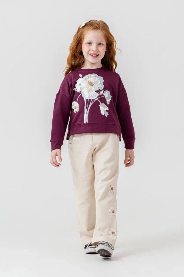 Çiçek Desenli Gabardin Pantolon