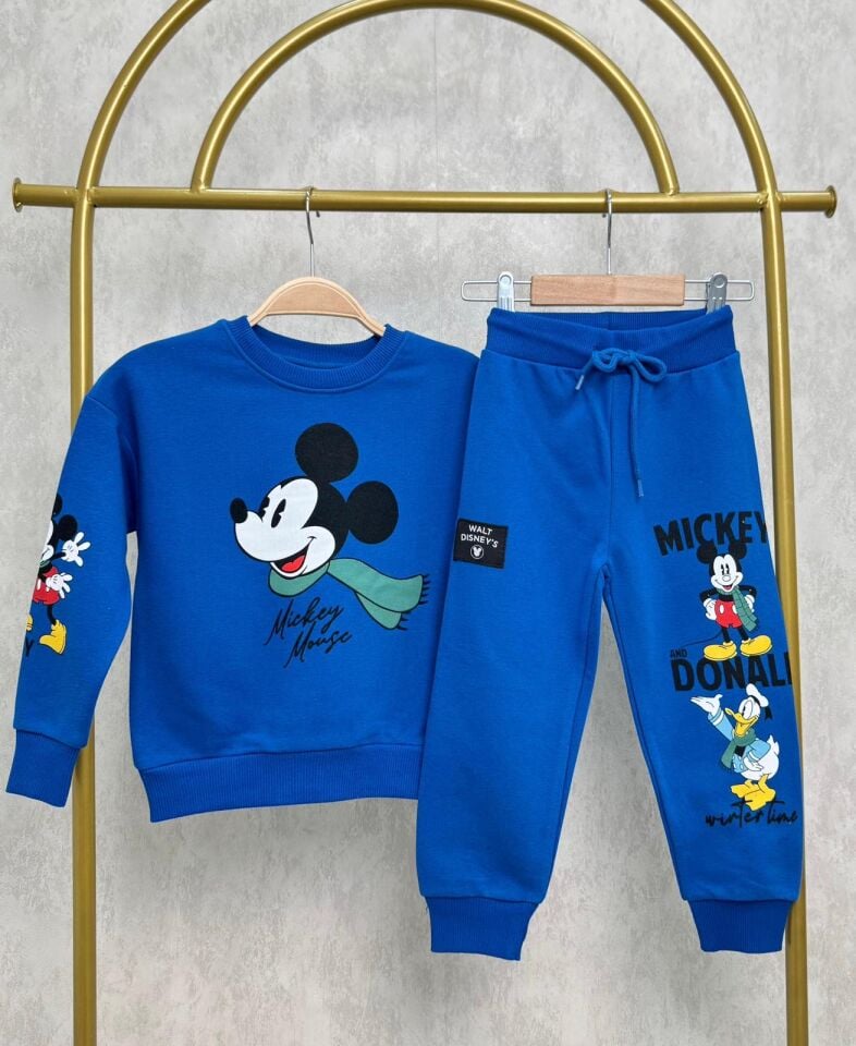 3 İplik Fırçalı Kumaş Mickey Mouse Takım