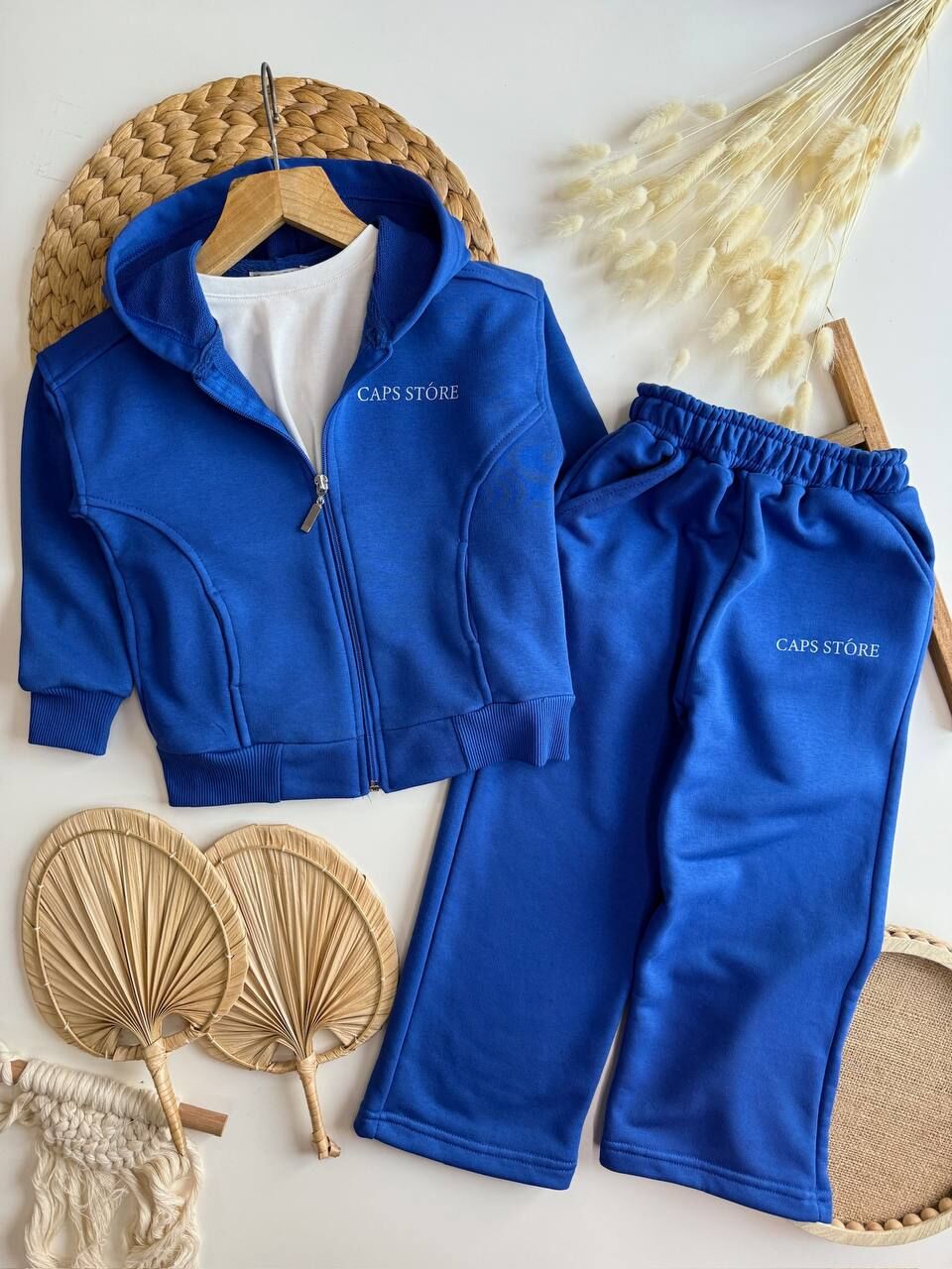 Fermuarlı kapüşonlu mavi takım