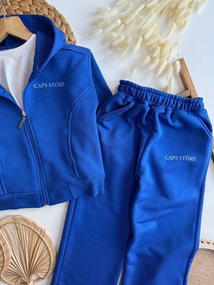 Fermuarlı kapüşonlu mavi takım