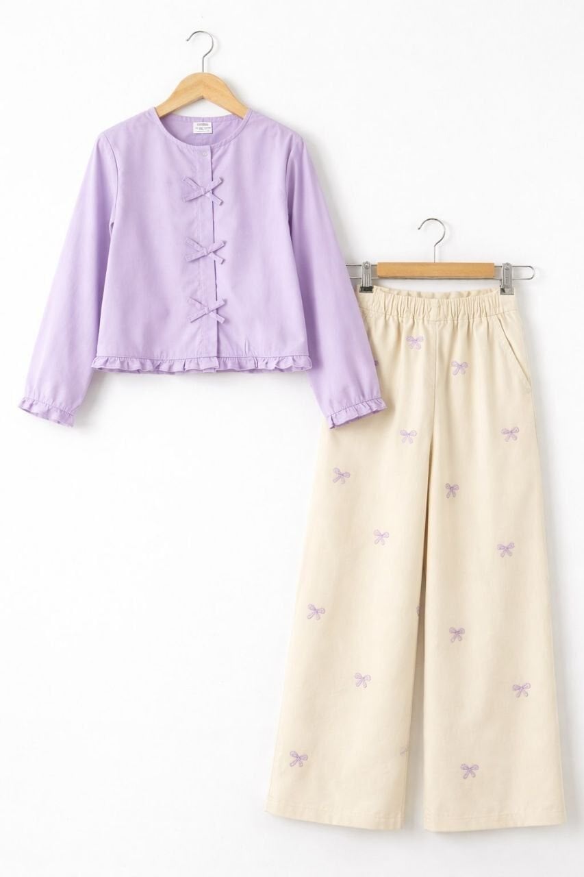 Nakışlı lila takım