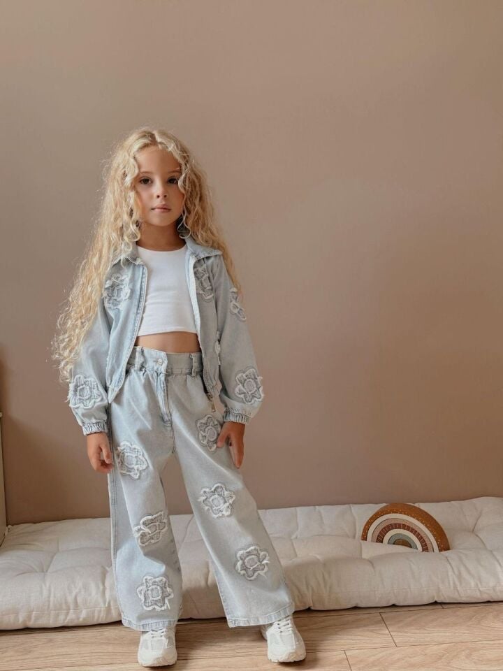 Denim Çiçekli Takım