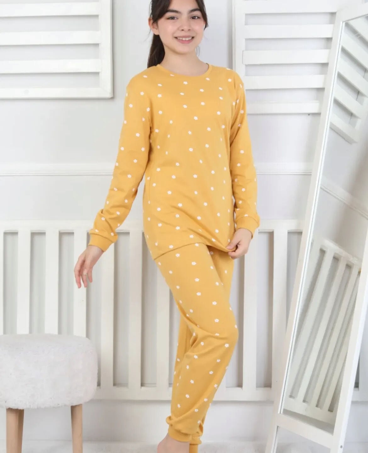 Çiçek Desenli Pijama Takım(8-14 Yaş)