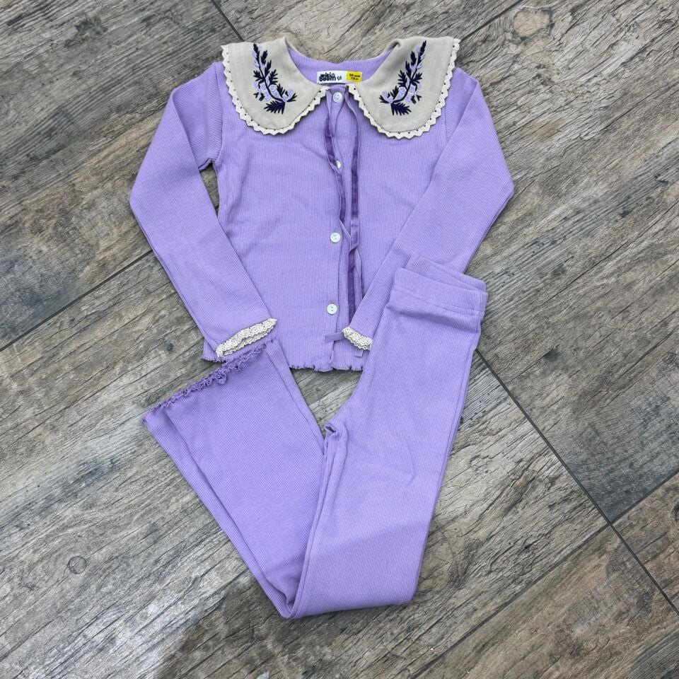 Bebe Yaka Fitilli Kumaş Taytlı Takım