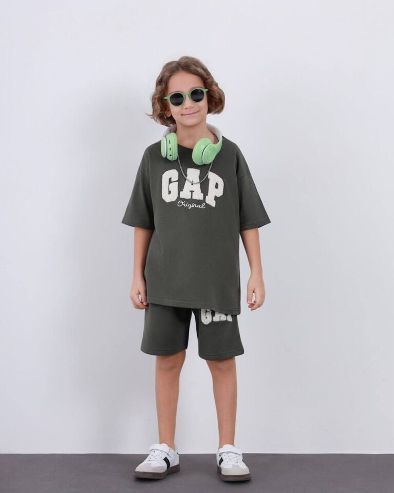 2 İplik Haki Şortlu Takım