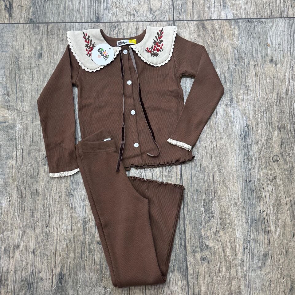 Bebe Yaka Fitilli Kumaş Taytlı Takım