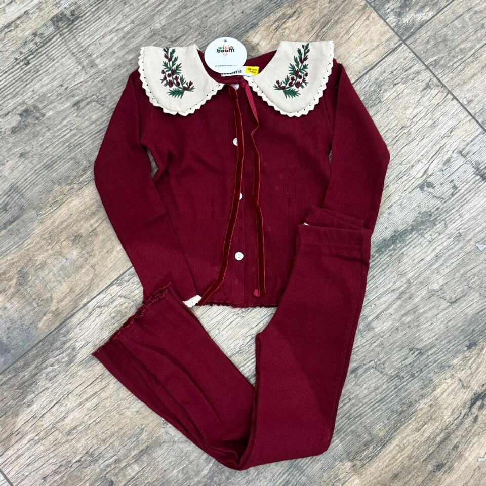 Bebe Yaka Fitilli Kumaş Taytlı Takım