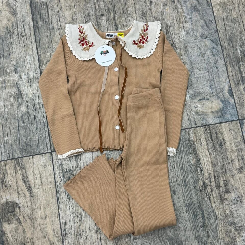 Bebe Yaka Fitilli Kumaş Taytlı Takım