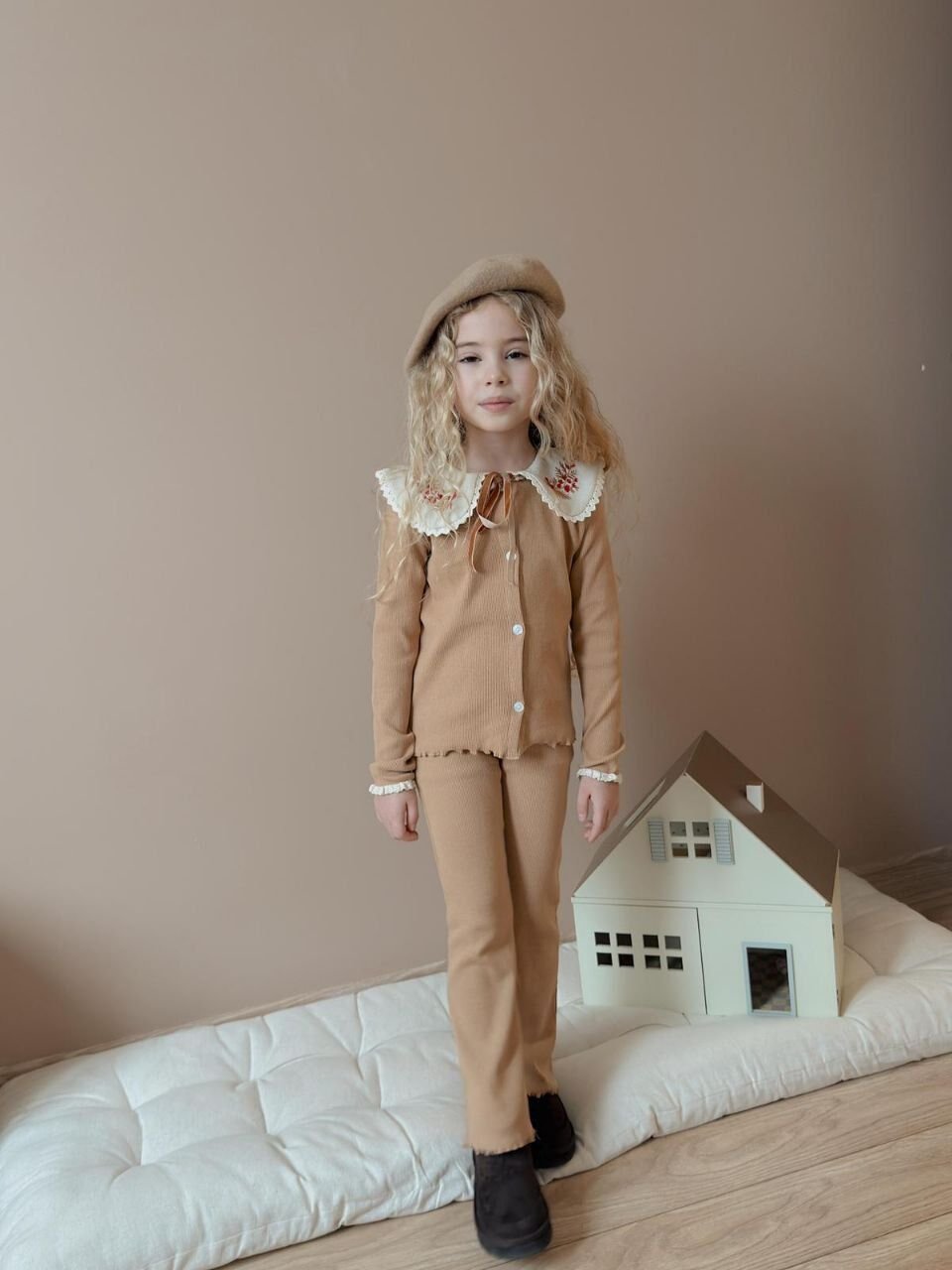 Bebe Yaka Fitilli Kumaş Taytlı Takım