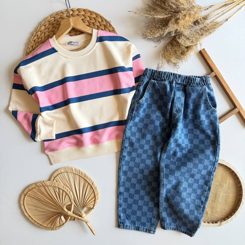 Oversize Jean pantolonlu takım