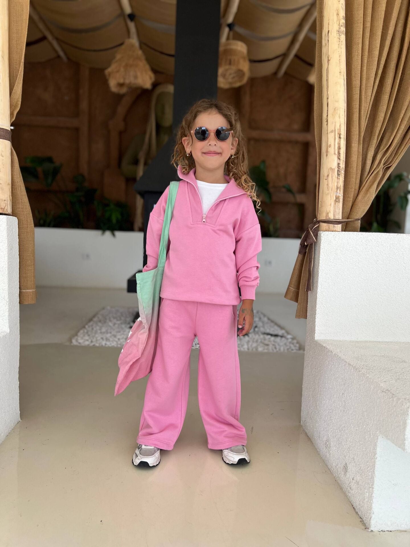 Basic fermuarlı pembe takım