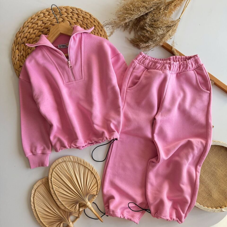 Basic fermuarlı pembe takım